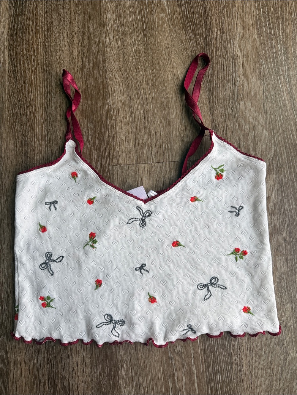 Out From Under Cropped Embroidered Tank Top